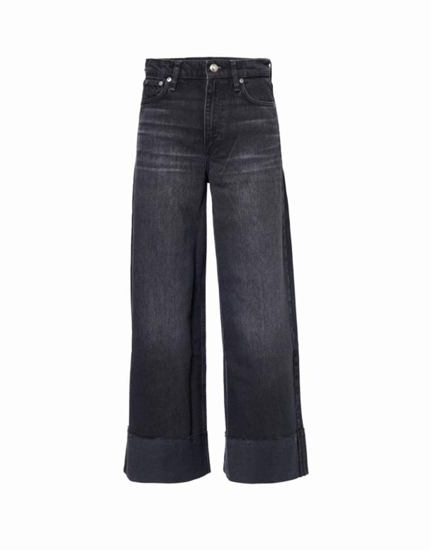 CHW01360 Sofie Stretch-Jeans mit hohem Bund, weitem Bein und Bündchen am Saum