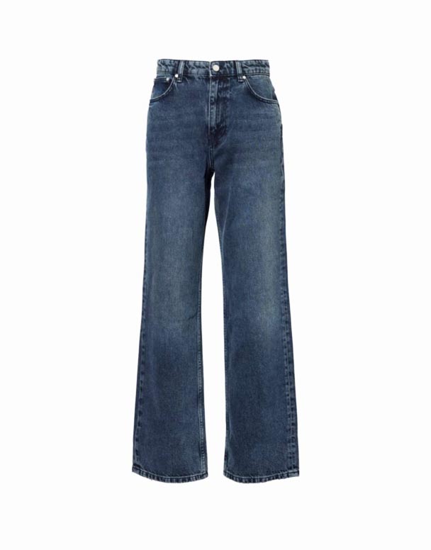 CHW01393 Jeans mit geradem Bein und hohem Bund mit Markenaufnäher und fünf Taschen