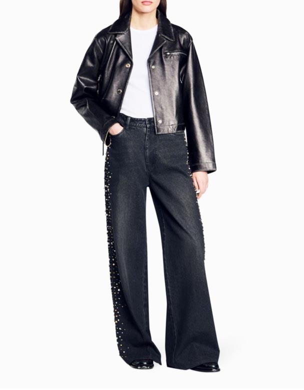 CHV01416 rhinestones ilə bəzədilmiş orta boylu Jeans