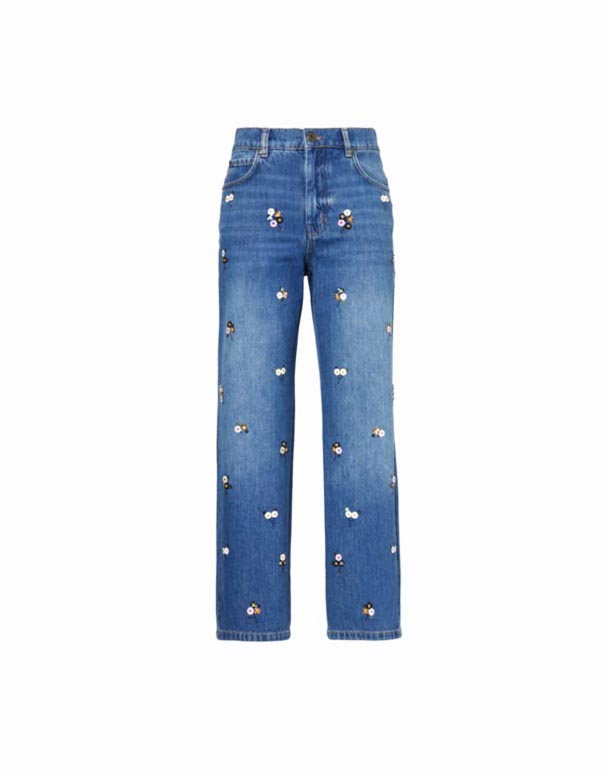 CHW01489 مانتا Sequin مستقیم پا جین شلوار جین