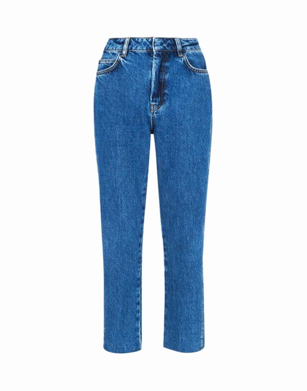 CHW01495 Otantik ince bacaklı yüksek katlı kırpılmış organik denim kot pantolon