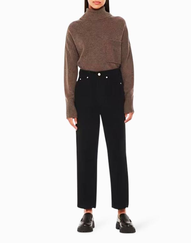 CHW01497 Hochhohe Jeans mit Cordstruktur und Fassbein