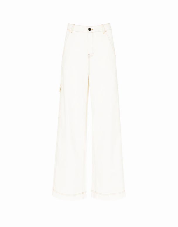 01499 Plástur vasa breiður-fótur mis-rise denim gallabuxur