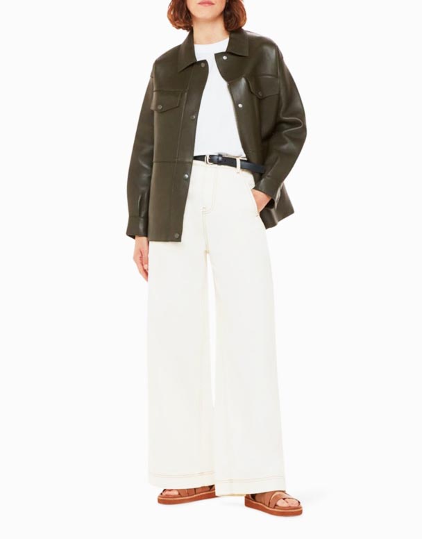 01499 Plástur vasa breiður-fótur mis-rise denim gallabuxur