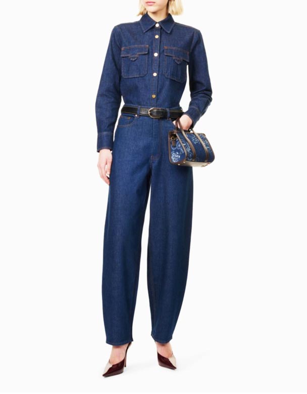 CHW01533 Jean en Denim Stretch Délavé Indigo à Jambe Évasée